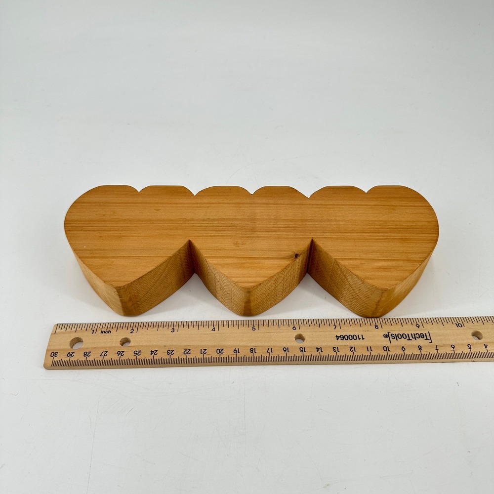 Handcrafted Triple Heart Wooden Taper Candle Holder Rustic Primitive Decor - Picture 7 of 9